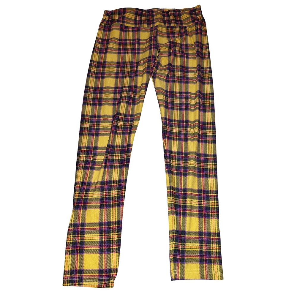 No Boundaries Yellow Plaid Leggings Womens XL 15-17 Purple Pink Tartan 90s Style